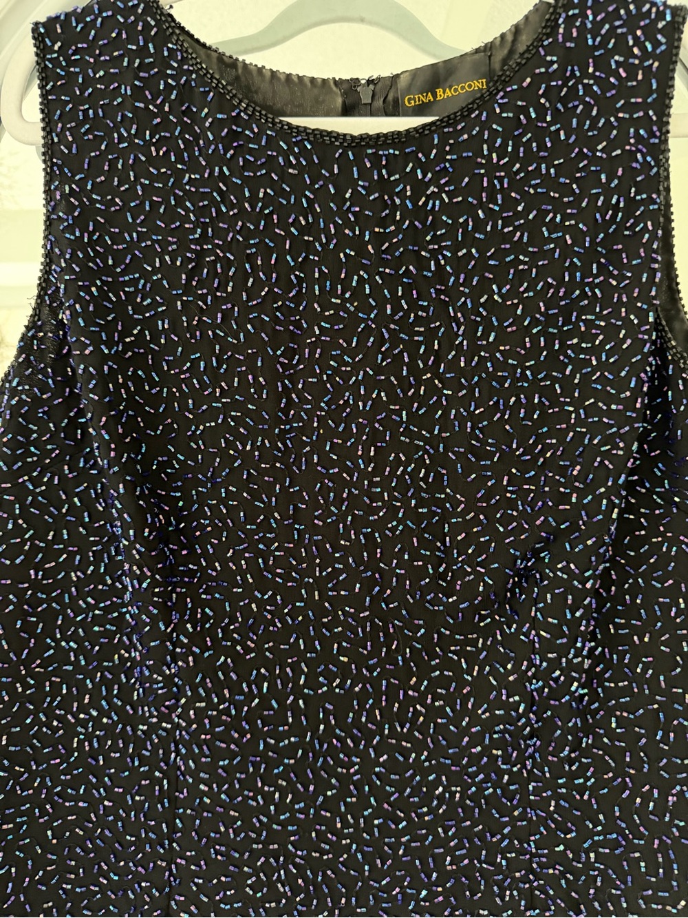 Gina Bacconi Black Sleeveless Beaded Tank with Blue Accents